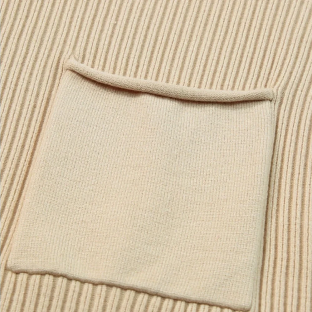 Oatmeal Tan Ribbed Short Sleeve Ribbed Lightweight Sweater Top, High Collar - Picture 8 of 10